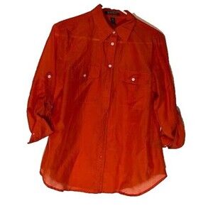 Lauren Ralph Lauren Corpcore Business Casual Cotton/Silk Blnd Orange Blouse Sz M